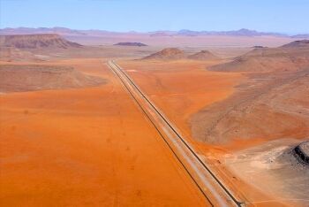 Road and rail side by side - 25 kms east of Aus, Karas Region, Namibia